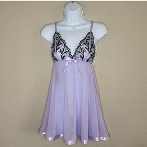 Medium Purple Sheer Mesh Babydoll Dress Fairy Grunge Sequin Bow Dainty Soft Girl